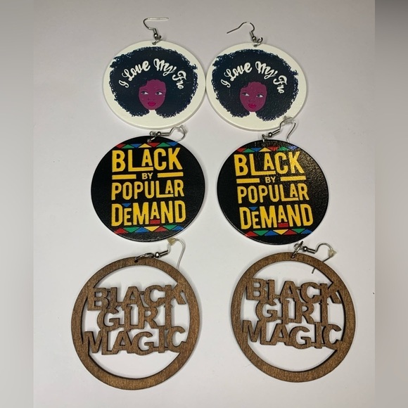 K) Set of 3 Black Girl Earring - Picture 8 of 9